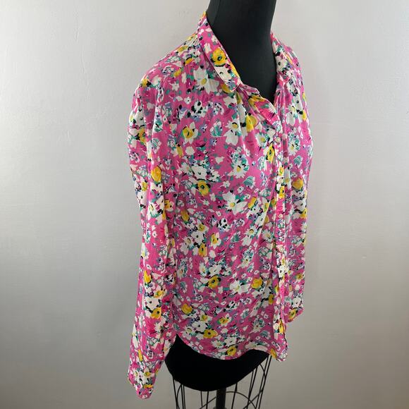 Anthro Holding Horses Pink Floral Print Long Sleeve Button-Down Cotton Shirt 10 - Picture 3 of 7